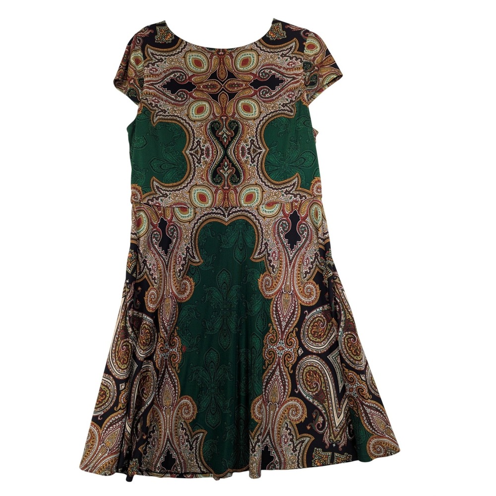 Just Taylor Paisley‎ Print Green Short Sleeve Midi Dress Size 16